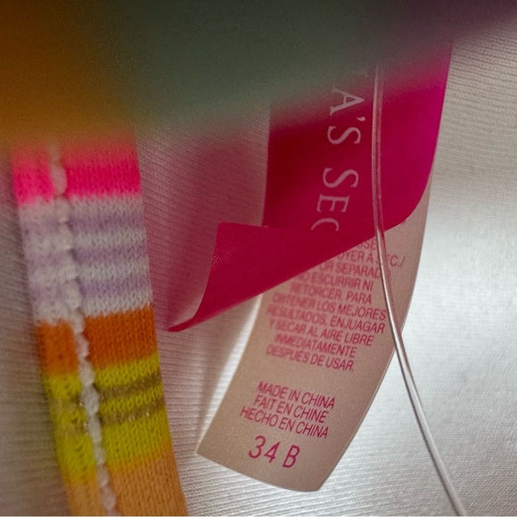 Victoria secret bikini top neon orange pink striped gold shimmer ruffle cupped - Picture 6 of 13